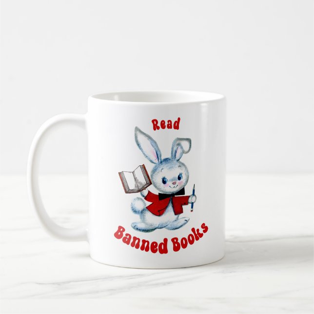 Niedlicher Retro-Bunny - Bücher lesen Kaffeetasse (Links)