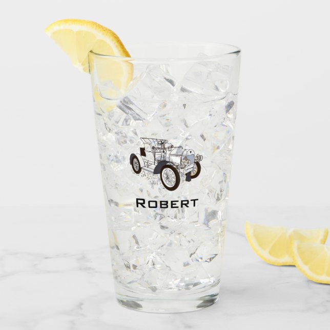 Niedlicher Retro Car Black-Name Glas (Vorderseite Ice)
