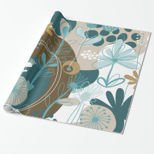 Niedlicher Retro Floral Vector, Aqua Aquamarin bra Geschenkpapier