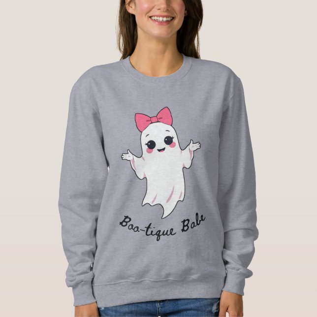 Niedlicher Retro Girl Ghost mit rosafarbenem Haarb Sweatshirt (Vorderseite)