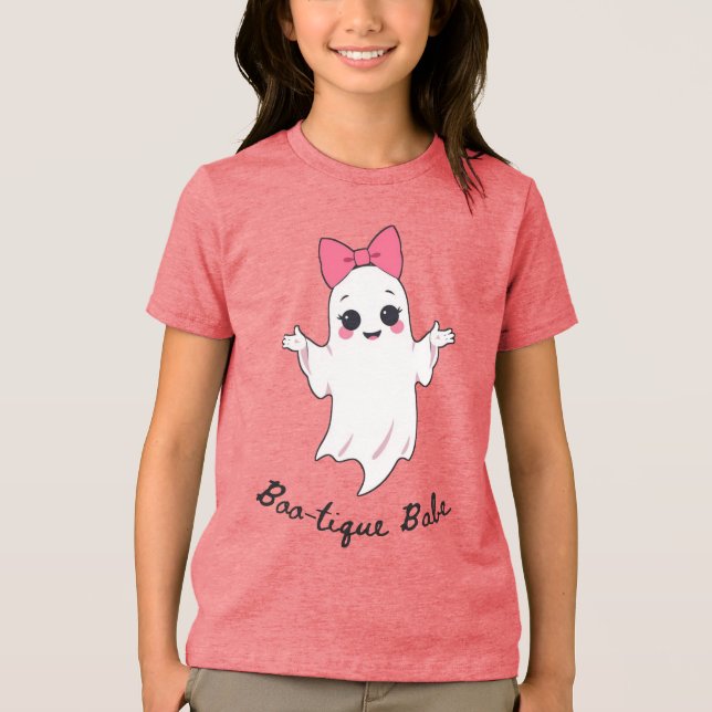 Niedlicher Retro Girl Ghost mit rosafarbenem Haarb Tri-Blend Shirt (Vorderseite)