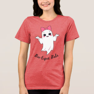 Niedlicher Retro Girl Ghost mit rosafarbenem Haarb Tri-Blend Shirt