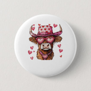 Niedlicher Retro Highland Cowboy Hat Herz Valentin Button