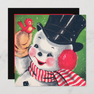 Niedlicher Retro-Jahrgang Weihnachtsschneemann Hol Einladung