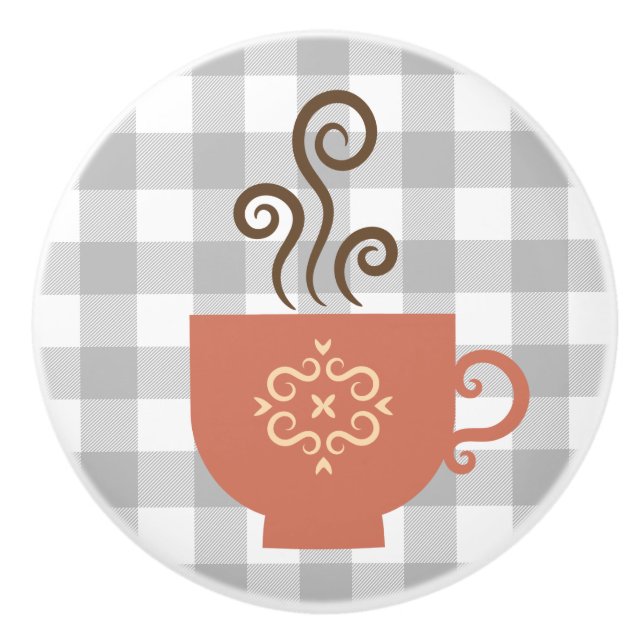 Niedlicher Retro-Kaffee oder Tee-Cup auf Gray Buff Keramikknauf (Vorderseite)