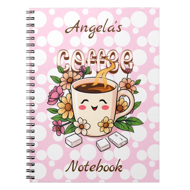 Niedlicher Retro Kawaii Kaffee und Blume Personali Notizblock (Vorderseite)
