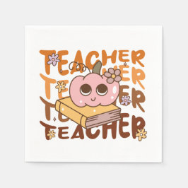 Niedlicher Retro-Lehrer und KürbisHalloween Serviette