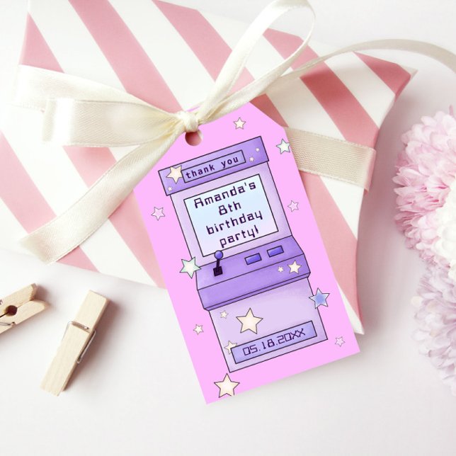 Niedlicher Retro Lila Arcade Game Kindergeburtstag Geschenkanhänger (Von Creator hochgeladen)