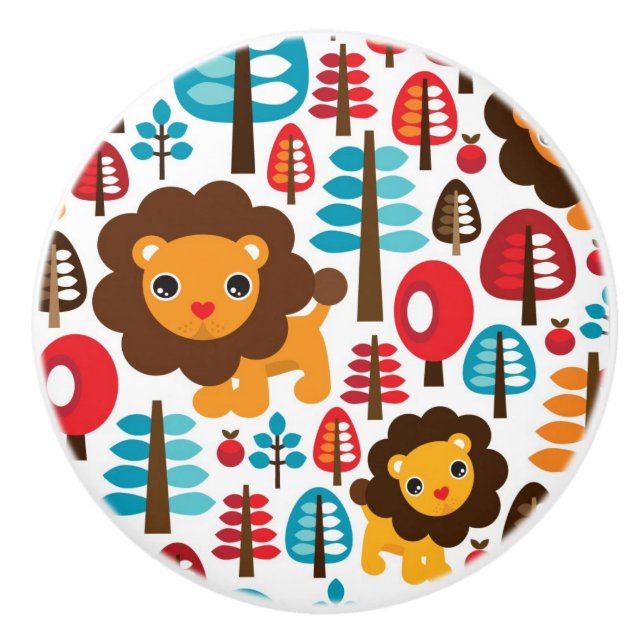 niedlicher retro Löwe scherzt Illustration Keramikknauf (Vorderseite)