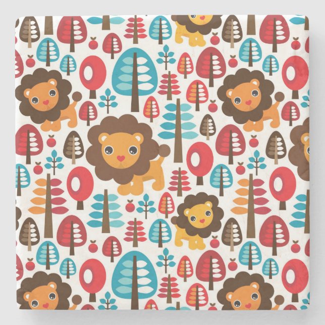 niedlicher retro Löwe scherzt Illustration Steinuntersetzer (Vorderseite)