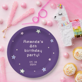 Niedlicher Retro Pastel Stars Dunkler Lila Kinderg Pappteller