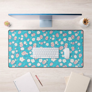 Niedlicher Retro Pop Art Pink und Aqua Blume Desk  Schreibtischunterlage