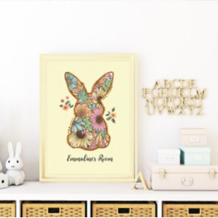 Niedlicher Retro-Rabbit-Design-Kinderraum Poster