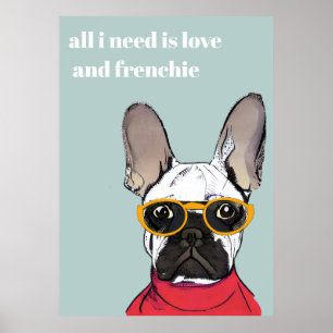 Niedlicher Retro Red French Bulldog mit Neon-Brill Poster