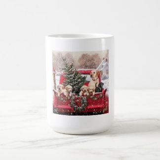Niedlicher Retro Red Truck mit Welpen Hunde Kaffeetasse