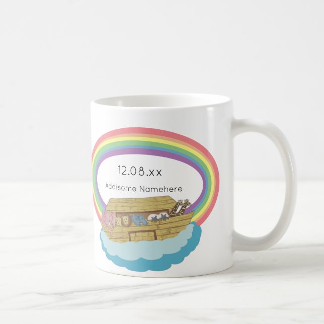 Niedlicher Retro-Regenbogen Noah's Ark on White Kaffeetasse (Rechts)