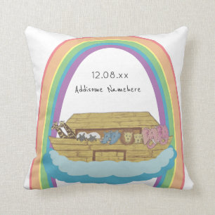 Niedlicher Retro-Regenbogen Noah's Ark on White Kissen