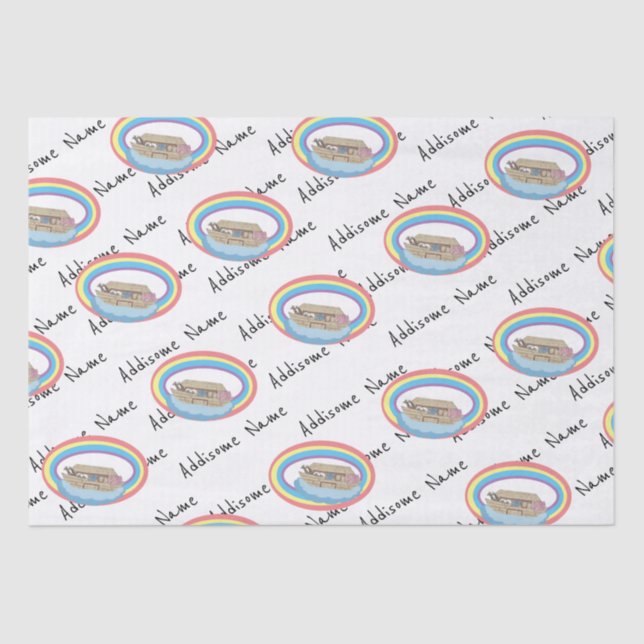 Niedlicher Retro-Regenbogen Noah's Ark on White Seidenpapier (Vorderseite)