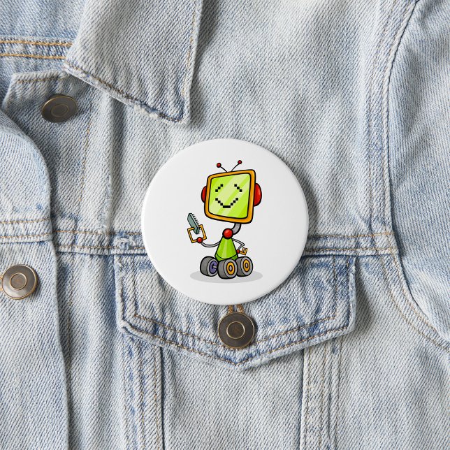 Niedlicher Retro Robot Cartoon Fun KI Tech Digital Button (Von Creator hochgeladen)