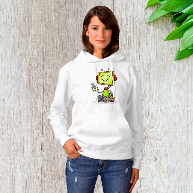 Niedlicher Retro Robot Cartoon Fun KI Tech Digital Hoodie (Von Creator hochgeladen)