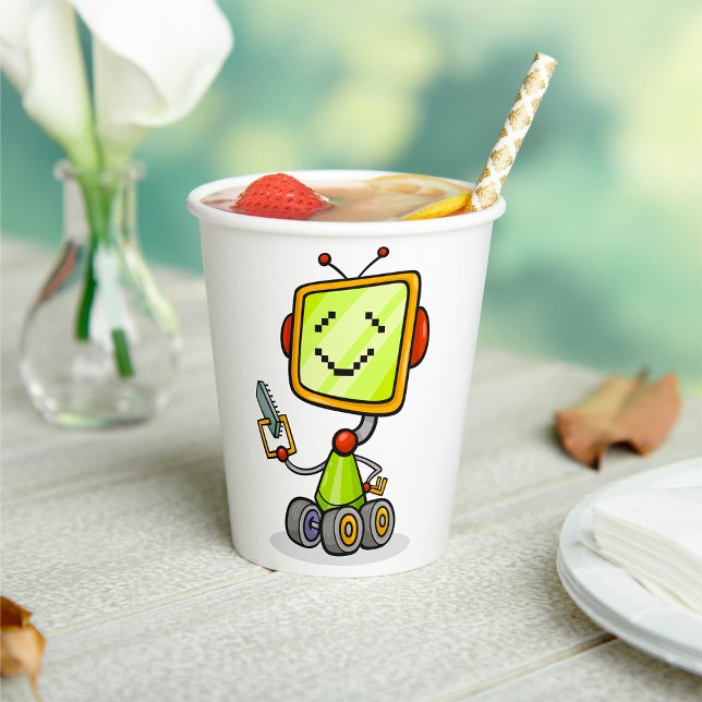 Niedlicher Retro Robot Cartoon Fun KI Tech Digital Pappbecher (Von Creator hochgeladen)