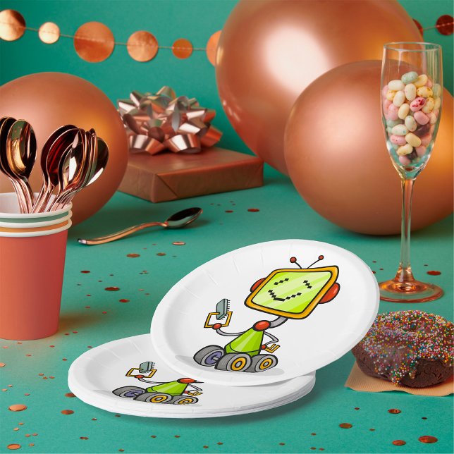 Niedlicher Retro Robot Cartoon Fun KI Tech Digital Pappteller (Von Creator hochgeladen)