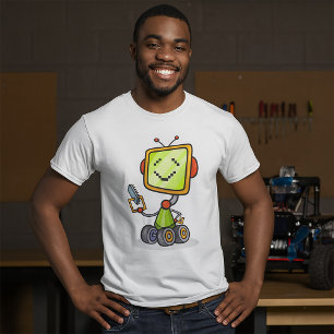 Niedlicher Retro Robot Cartoon Fun KI Tech Digital T-Shirt