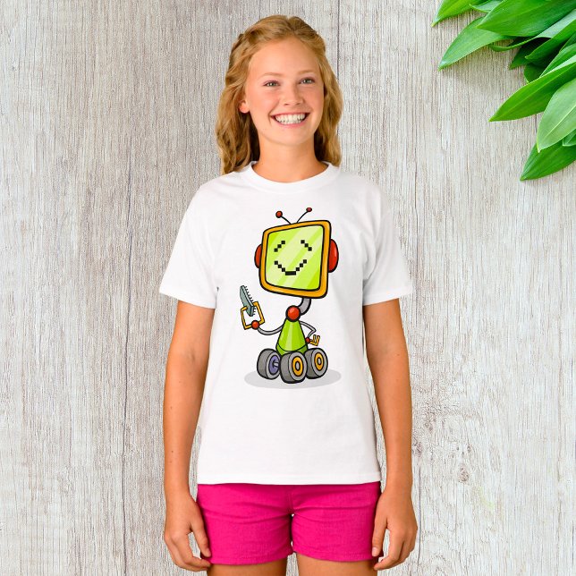 Niedlicher Retro Robot Cartoon Fun KI Tech Digital T-Shirt (Von Creator hochgeladen)
