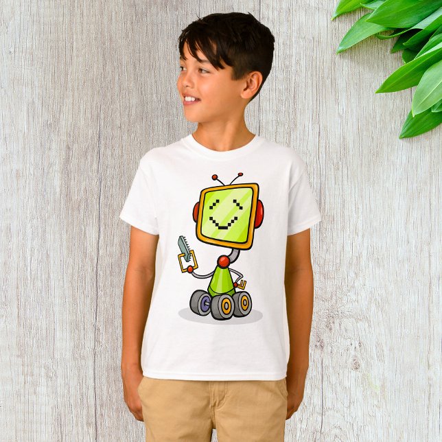 Niedlicher Retro Robot Cartoon Fun KI Tech Digital T-Shirt (Von Creator hochgeladen)