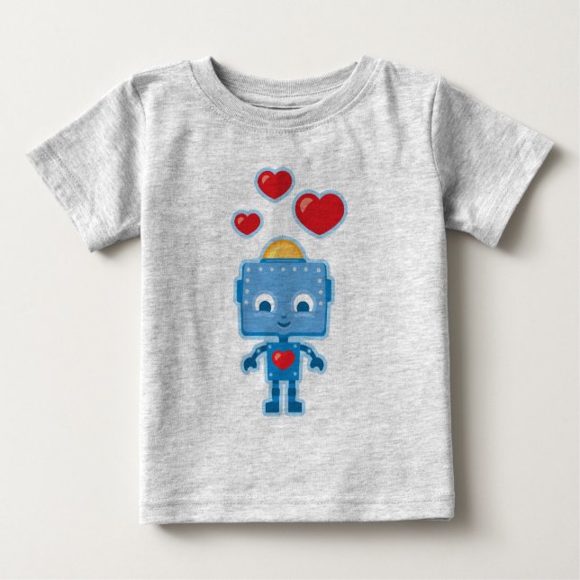 Niedlicher Retro Roboter-personalisiertes Baby T-shirt (Vorderseite)