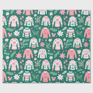 Niedlicher Retro-Ugly Sweater Pink und Grüner Spaß Geschenkpapier