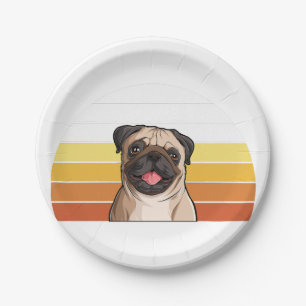 Niedlicher Retro Vintager Mops Dog Bester Freund Pappteller