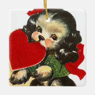 niedlicher Retro Vintager Valentinhund füttert St Keramikornament