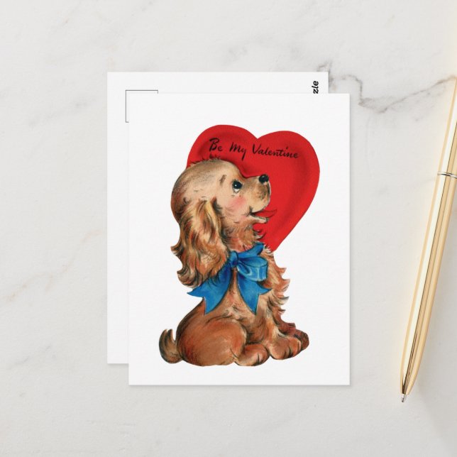 Niedlicher Retro-Vintager Valentinhund Postkarte (Vorderseite/Rückseite Beispiel)