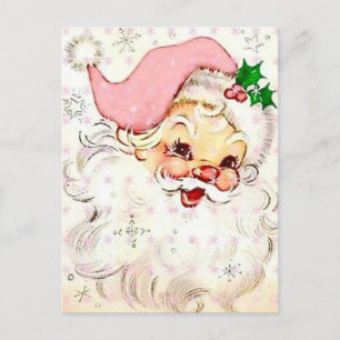 Niedlicher Retro-Vintager Weihnachtsmann mit rosa  Feiertagspostkarte