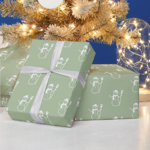 Niedlicher Retro-Weiden-Grün-Schneemann-Muster Geschenkpapier