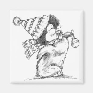 Niedlicher Retro-Weihnachtspenguin mit Hut und Sca Magnet