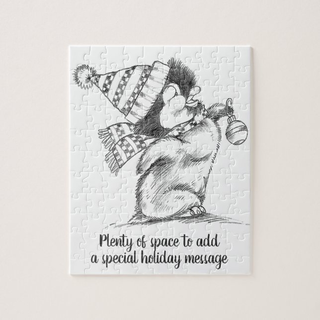 Niedlicher Retro-Weihnachtspenguin mit Hut und Sca Puzzle (Vertikal)