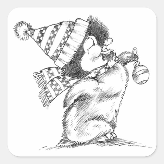 Niedlicher Retro-Weihnachtspenguin mit Hut und Sca Quadratischer Aufkleber (Vorderseite)
