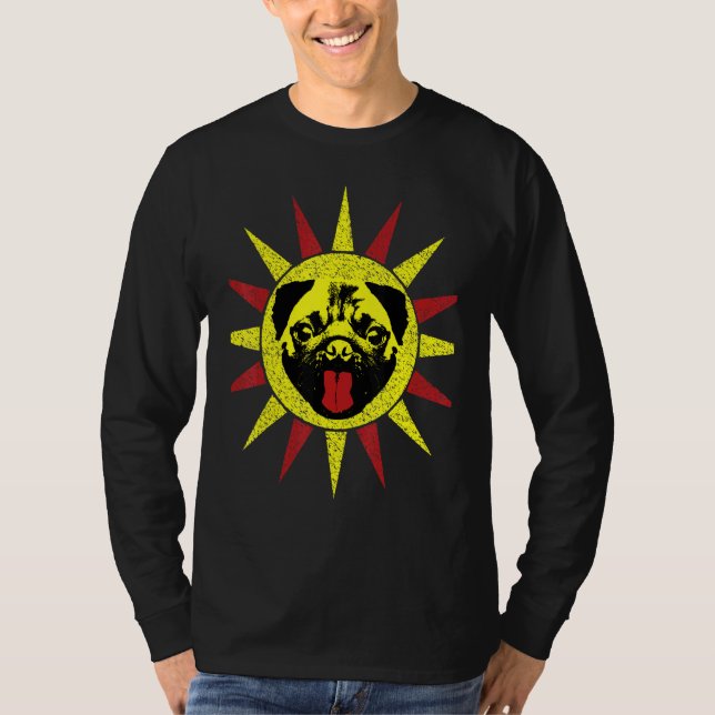 Niedlicher Retro Welpen Hund lächeln Sun Mops T-Shirt (Vorderseite)