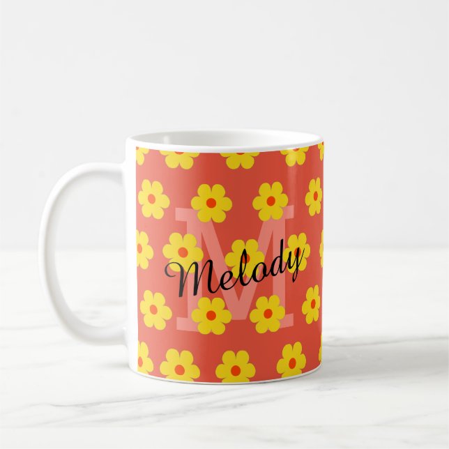 niedlicher Retroblumenstart im modernen Mitte des  Kaffeetasse (Links)