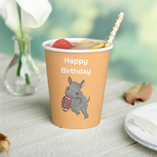 Niedlicher Rhino American Football Birthday Paper  Pappbecher