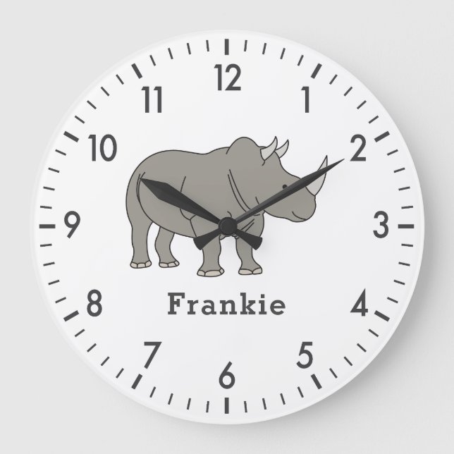 Niedlicher Rhino Einzigartiger Junge Personalisier Große Wanduhr (Vorderseite)