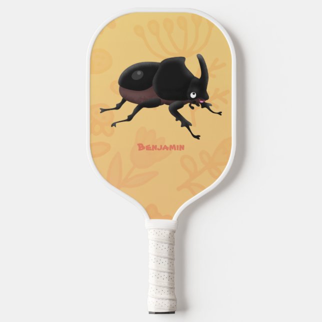 Niedlicher Rhinozerokerkäfer Cartoon Pickleball Schläger (Vorderseite)