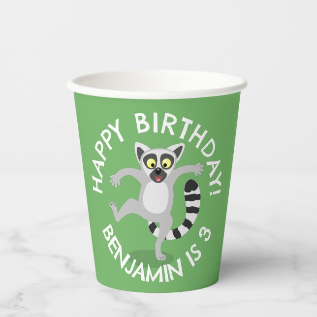 Niedlicher Ring Schwanz lemur Cartoon personalisie Pappbecher (Vorderseite)