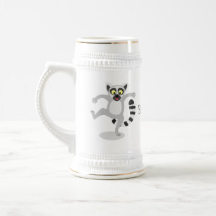 Niedlicher Ring Schwanz lemur Tanz Cartoon Abbildu Bierglas
