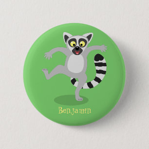Niedlicher Ring Schwanz lemur Tanz Cartoon Abbildu Button
