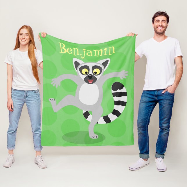 Niedlicher Ring Schwanz lemur Tanz Cartoon Abbildu Fleecedecke (Beispiel)
