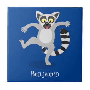 Niedlicher Ring Schwanz lemur Tanz Cartoon Abbildu Fliese