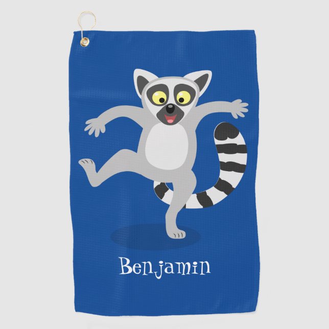 Niedlicher Ring Schwanz lemur Tanz Cartoon Abbildu Golfhandtuch (Vorderseite)